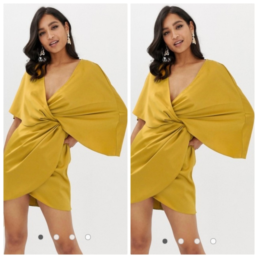 [ASOS] Satin With Asymmetrical Kimono Sleeve Dress